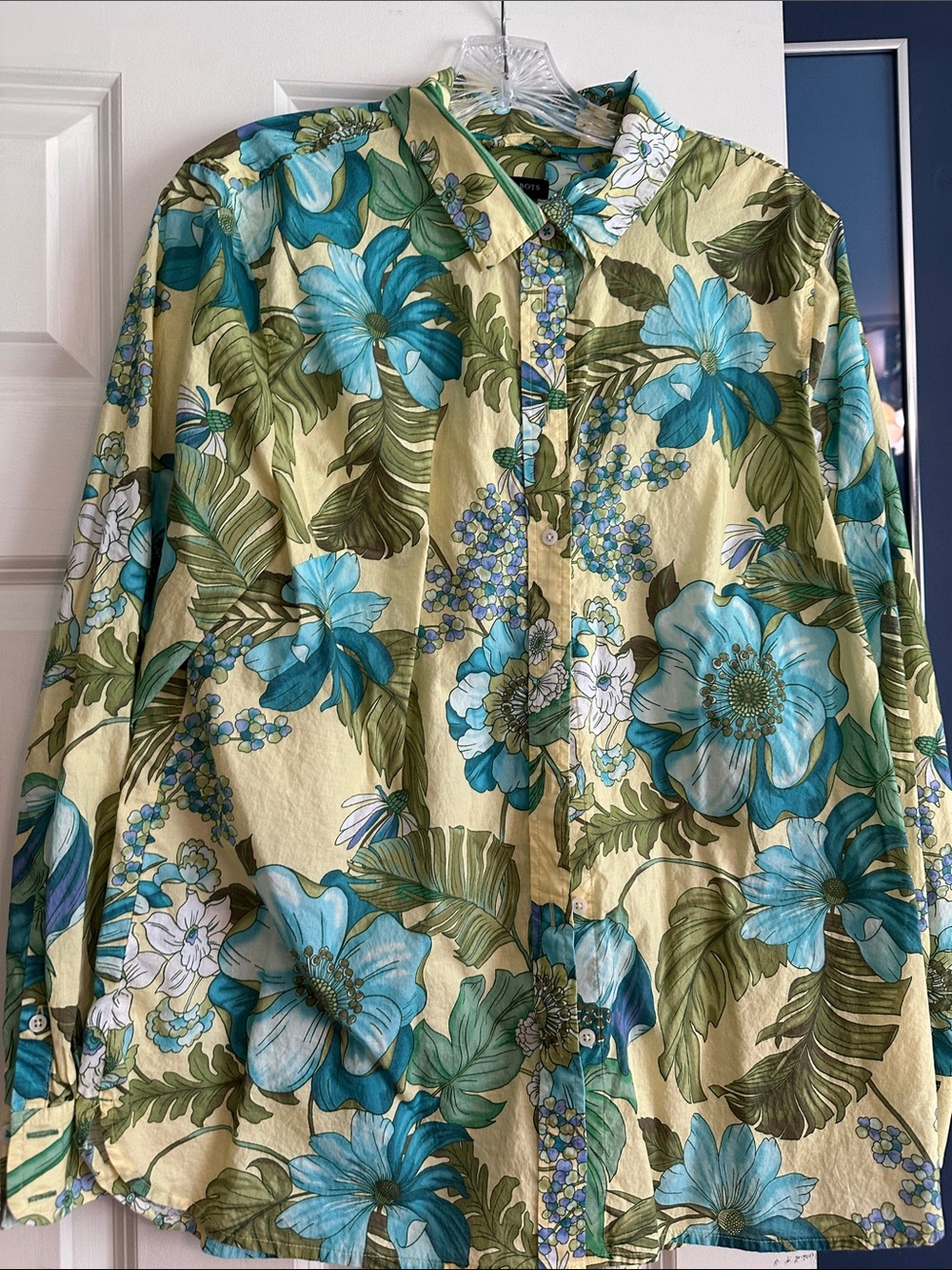 Talbots Floral Blouse in Yellow, Teal, Green